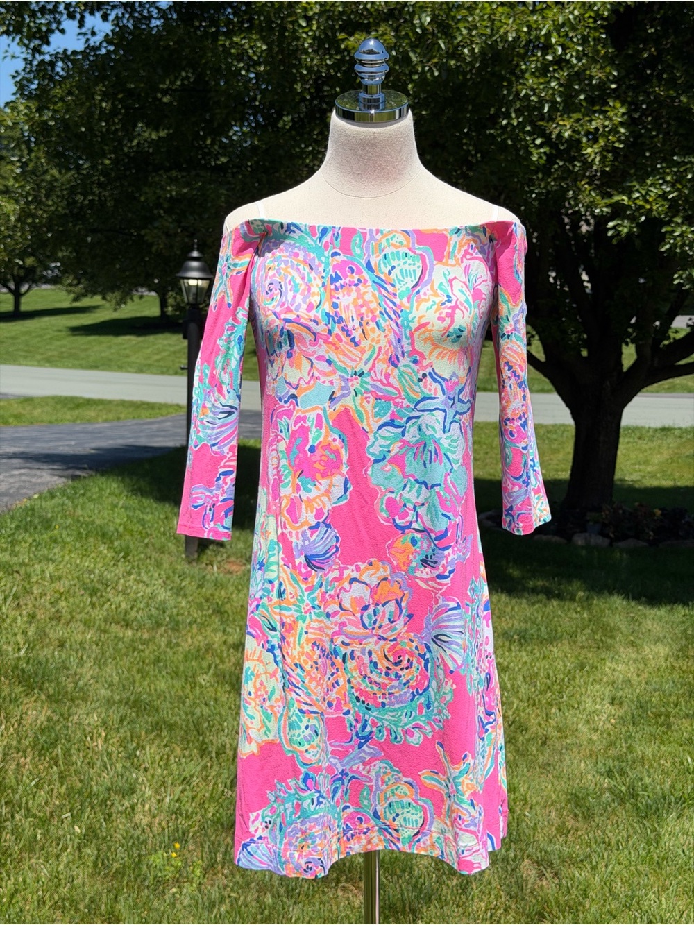 Lilly Pulitzer Laurana Off Shoulder Coral Reef Island Shift Dress Resort Pink